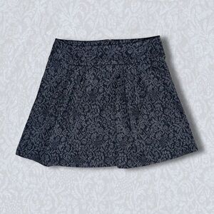 LOFT Black and Gray Damask Patterned Skater Skirt